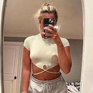 SHEIN Cream Cut-Out Wrap Crop Top